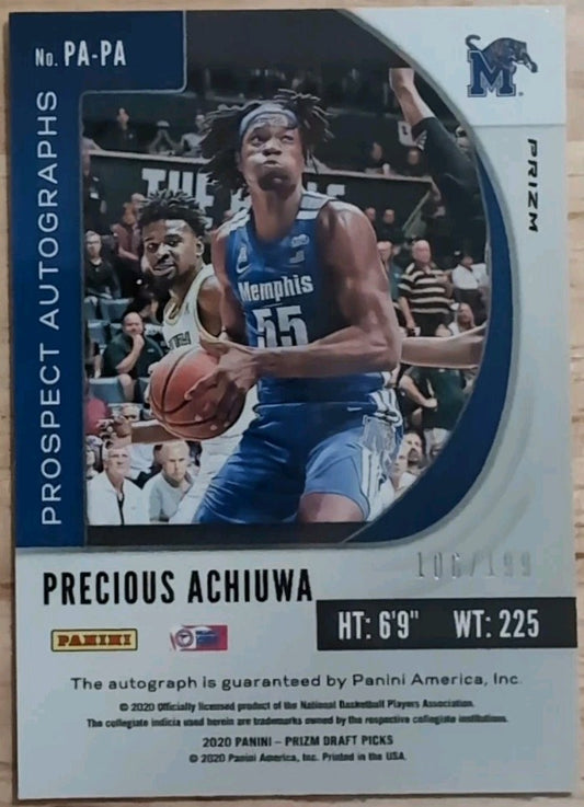 PRECIOUS ACHIUWA 2020-21 Panini Prizm Draft Picks AUTO Red #/199 Knicks Memphis