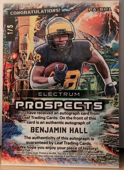 BENJAMIN HALL 2024 Leaf Electrum Prospects AUTO Green SP 1/5 Michigan Wolverines