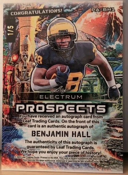 BENJAMIN HALL 2024 Leaf Electrum Prospects AUTO Green SP 1/5 Michigan Wolverines