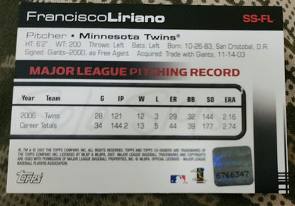 FRANCISCO LIRIANO 2007 Topps Co-Signers Solo Sigs AUTO Twins Blue Jays Pirates