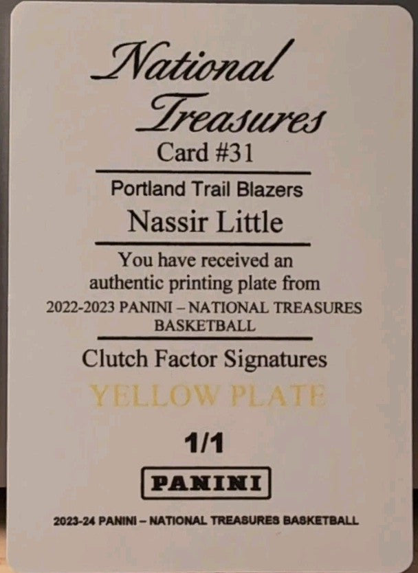 NASSIR LITTLE 2022-23 Panini National Treasures PRINTING PLATE #1/1 Blazers Suns
