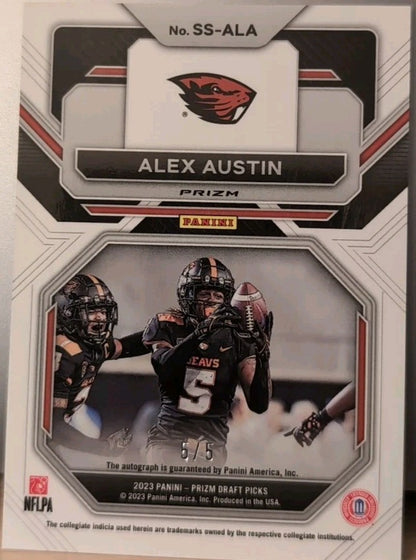 ALEX AUSTIN 2023 Panini Prizm Draft Picks AUTO Gold Flash #5/5 Beavers Patriots