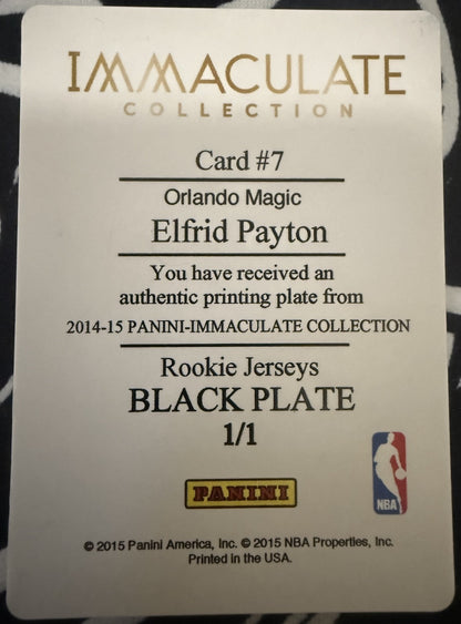 ELFRID PAYTON 2014-15 Panini Immaculate Rookie Jersey PRINTING PLATE #1/1 Magic