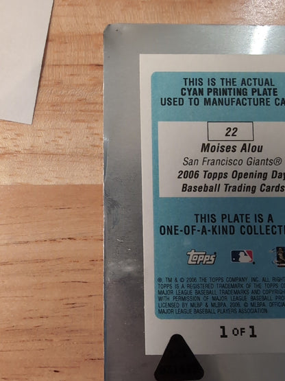 MOISES ALOU 2006 Topps Opening Day PRINTING PLATE SP #1/1 Giants Cubs Expos of