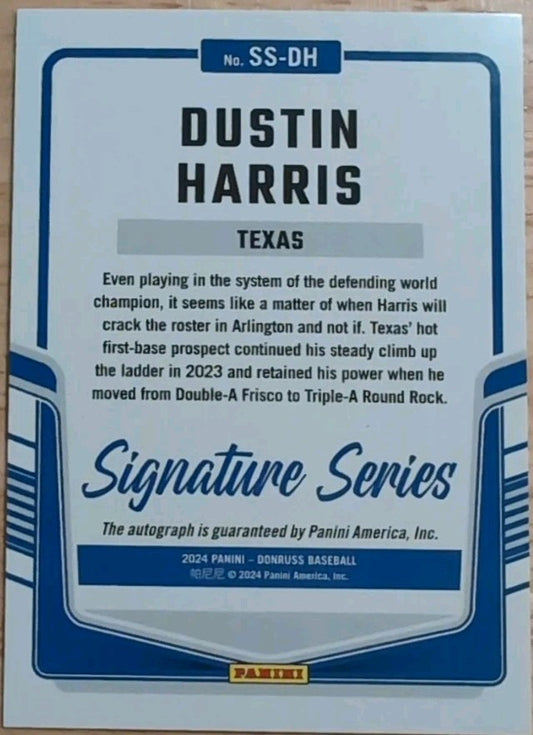 DUSTIN HARRIS 2024 Panini Donruss Signature Series RC AUTO GOLD SP #9/10 Rangers