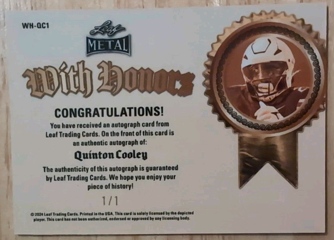 QUINTON COOLEY 2024 Leaf Metal With Honors AUTO EARTH MOJO 1/1 of Liberty Flames