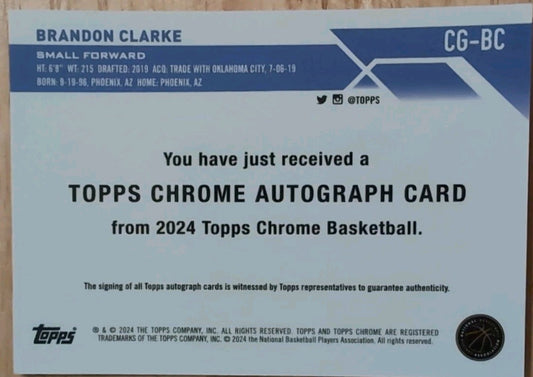 BRANDON CLARKE 2023-2024 Topps Chrome Basketball Purple Geometric AUTO Grizzlies