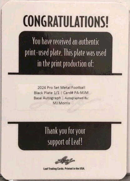 M. J. MORRIS 2024 Leaf Pro Set Metal AUTO PRINTING PLATE SP #1/1 Maryland CCU MJ