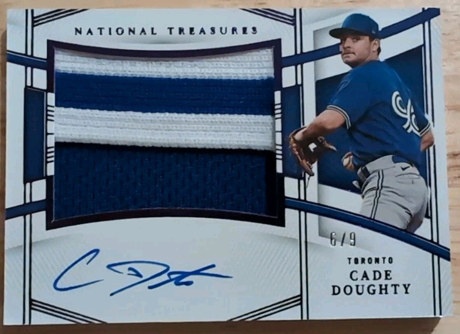 CADE DOUGHTY 2023 National Treasures AUTO JUMBO Jersey PATCH Purple /9 Blue Jays