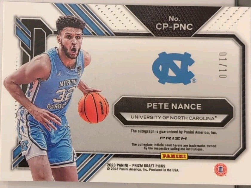 PETE NANCE 2023-24 Panini Prizm Draft Picks College AUTO GOLD SP #1/10 Bucks UNC