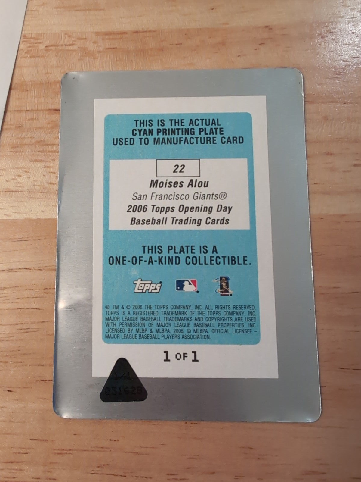 MOISES ALOU 2006 Topps Opening Day PRINTING PLATE SP #1/1 Giants Cubs Expos of